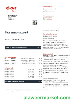 United Kingdom Eon gas and electricity business utility bill in Word and PDF formats, version 7